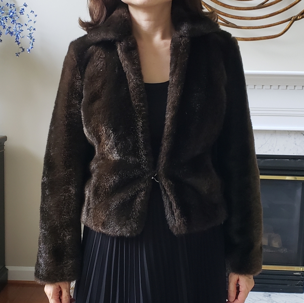 LOFT Faux Fur Short Jacket in Brown and Black - Sz 2P Petite